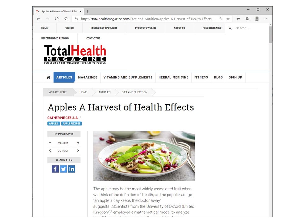 Apples, by Catherine Cebula, published in TotalHealth Magazine